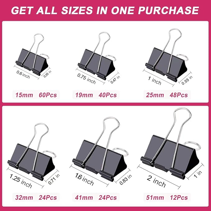 208 PCS Binder Clips Paper Clamps Assorted Sizes, Metal Paper Binder Clip - Image 2