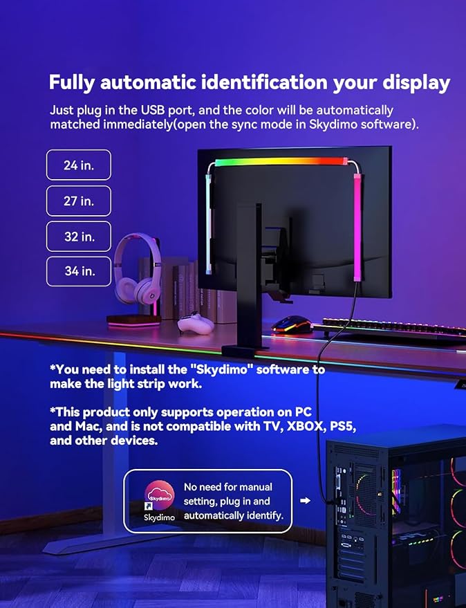 Monitor LED Backlights for PC & Mac, RGBIC LED Strip Lights that Sync - Image 7