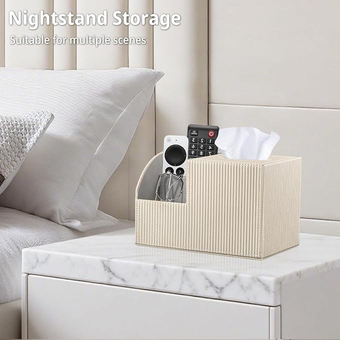 Square Tissue Box Cover with Storage, PU Leather Cube Tissue Box Holder - Image 7