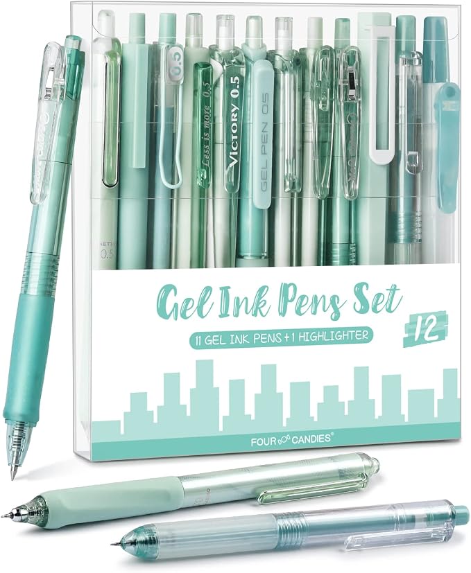Four Candies Forest Series Gel Pens, Teal Office Supplies Back to School by FourCandies