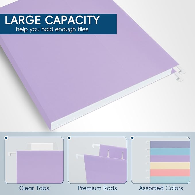 Light Purple Hanging File Folders, 25 Pack Letter Size File Folders - Image 4