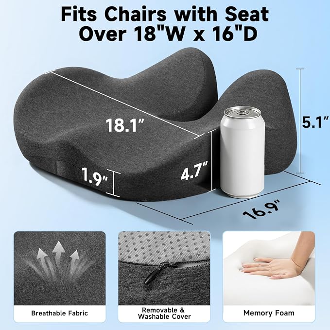 Seat Cushion for Office Chairs – Large U-Shaped Memory Foam Desk Chair Cushions - Image 7