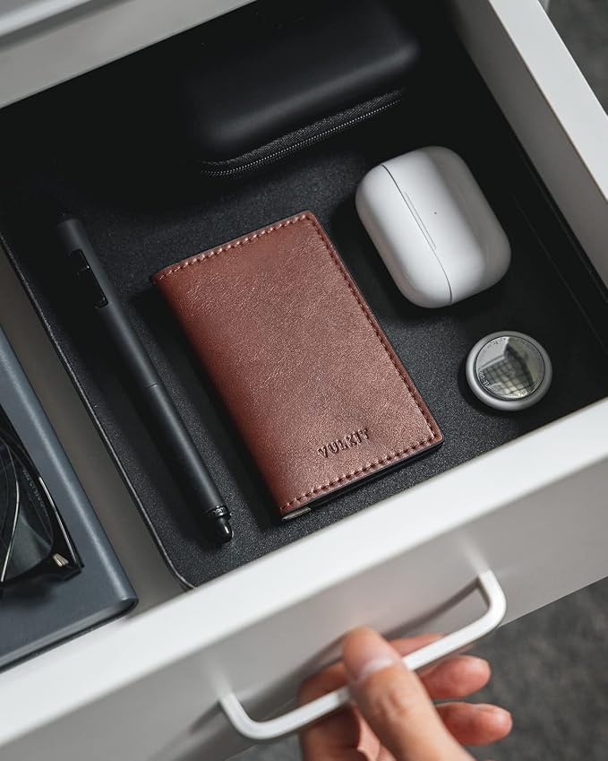 VULKIT Leather Business Card Holder 2 Sided Slim Business Name Card Organizer - Image 6