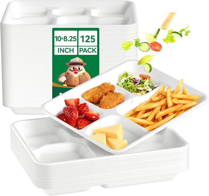 JOLLY CHEF Compostable  Compartment Paper Plates 10*8.25*1  Small by JOLLYCHEF
