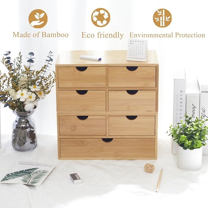 Bamboo Desk Organizer 4 Drawers, Countertop Organizer - Image 4