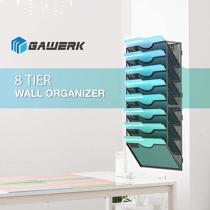 Gawerk 8-Tier Wall File Organizer Hanging Wall File Holder Wall Mount Paper - Image 5