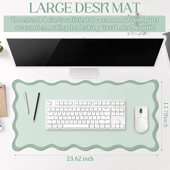 Hahafelt Scalloped Desk Mat Large Desk Pad Cute Coquette Table Mat Back to - Image 2