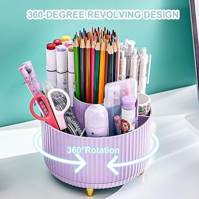 Cayxenful Pencil Holder For Desk, 5 Slots 360°Degree Rotating Desk Organizers - Image 3