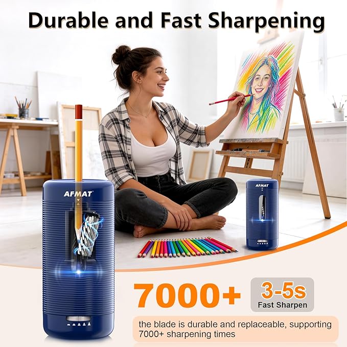 AFMAT Electric Pencil Sharpener, Fully Automatic Pencil Sharpener, Auto in & Out - Image 3