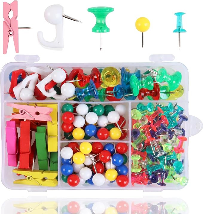 Push Pins Set, 5 Types Pushpins Thumbtacks by Vitalili