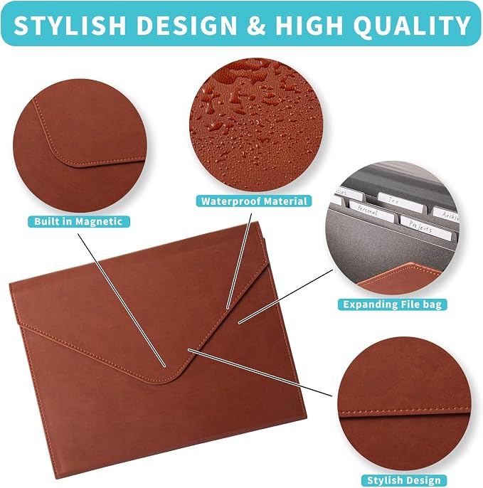 PU Leather Heavy-Duty Expanding File Folder, A5/US Letter Size Document - Image 3