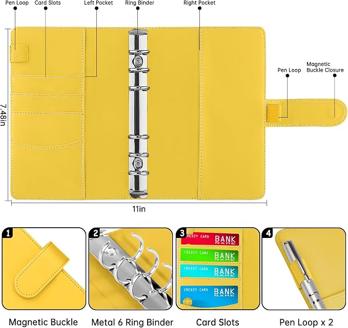 Antner A6 Notebook Binder Refillable 6 Ring Budget Binder Cover - Image 2