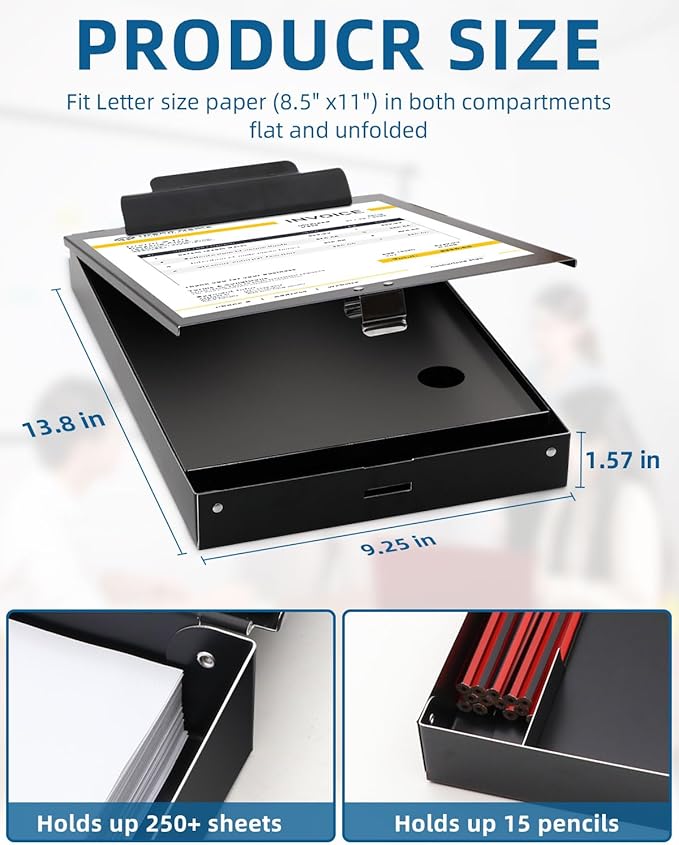 Metal Clipboard with Storage, Letter Size Heavy Duty Aluminum Clipboards - Image 2