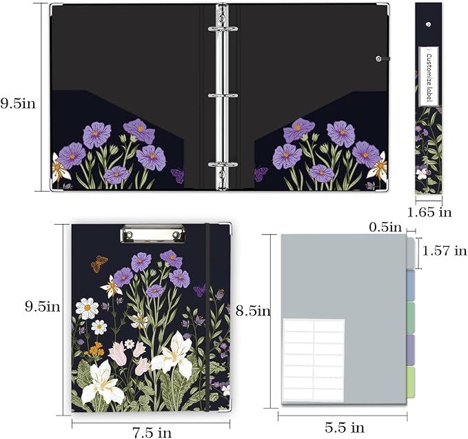 Mini Binder 3 Ring 1 Inch for 5.5"x8.5" Paper, Cute Small Three Ring Binders - Image 6