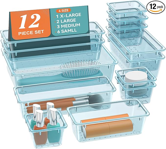ElegantArray 12-Piece Drawer Organizer Set, 4 Sizes Versatile Plastic Vanity by Unknown