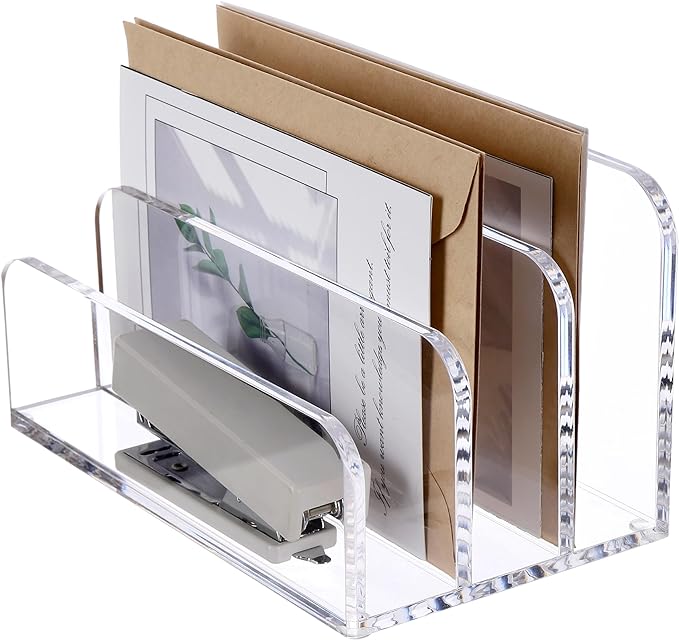 SANRUI Acrylic File Mail Desktop Organizer Sorters, 3 Compartments Laddered by SANRUI