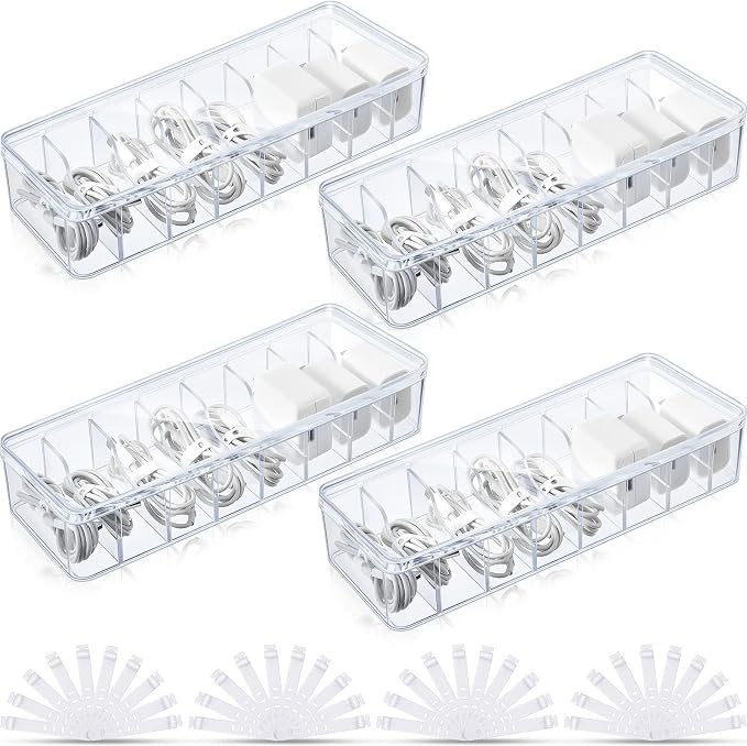 Tatuo 4 Pcs Cord Organizer for Drawer Desktop, Cable Organizer Box by Tatuo