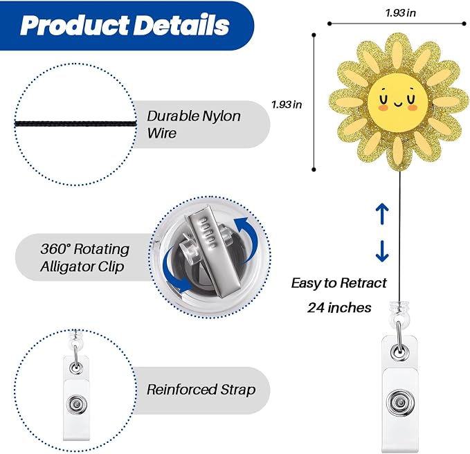 Funny Sunshine Nurse Badge Reel, Cute Sun Retractable ID Badge Holder - Image 3