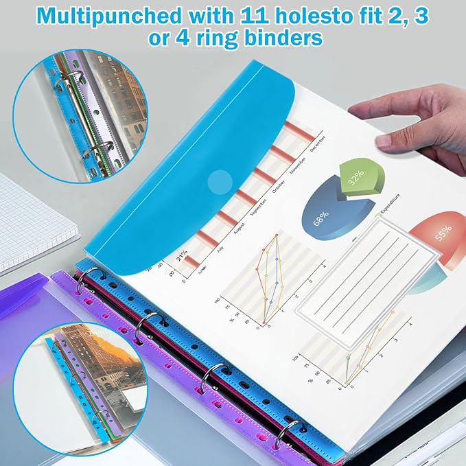 10 Pack Binder Folders with Pockets 11 Holes Expandable Dividers - Image 6