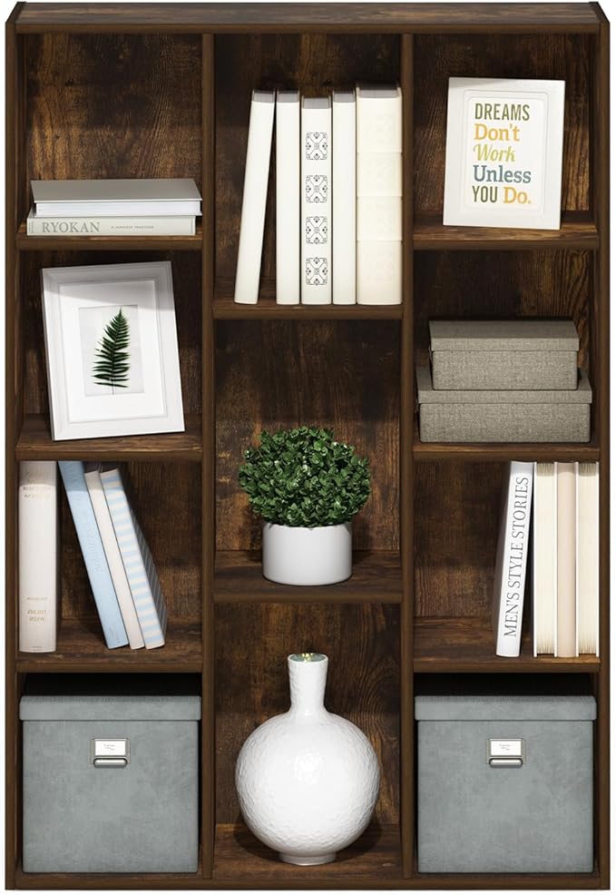 Furinno LUDER Book Shelf, 11-Cube Bookshelf, Reversible Bookcase, 9.4 x 29.1 x - Image 5