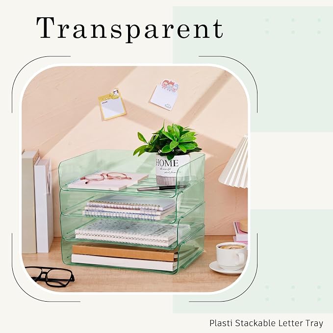 Harloon 4 Tier Clear Sage Green Acrylic Paper Organizer Letter Tray, Aesthetic - Image 5