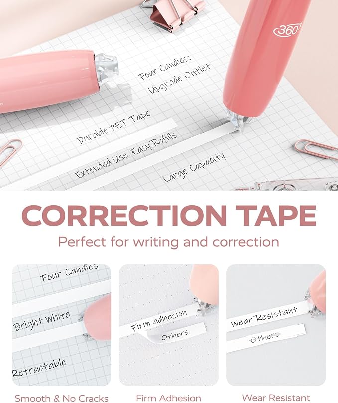 Four Candies Refillable Retractable White Correction Tape, School Supplies - Image 4