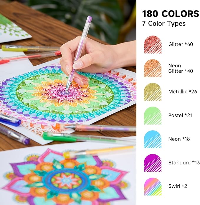 Shuttle Art 360 Pack Gel Pens Set, 180 Colors Gel Pen Set Plus 180 Color - Image 3