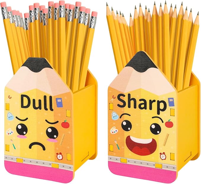 2 Pcs Pencil Shaped Pencil Holder Sharp and Dull Pencil Holder Wooden Dispenser by COCHIE