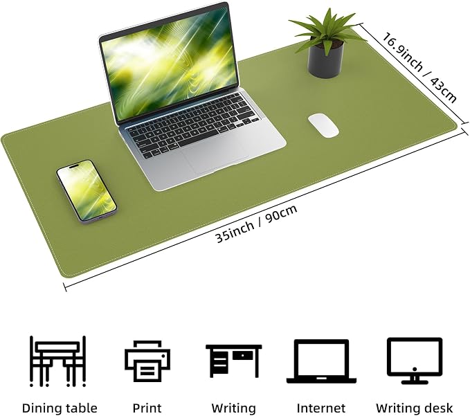 AFIING Cork Desk Mat, 35.4" x 17", Olive Green, Desk pad Protector | Dual-Sided - Image 2