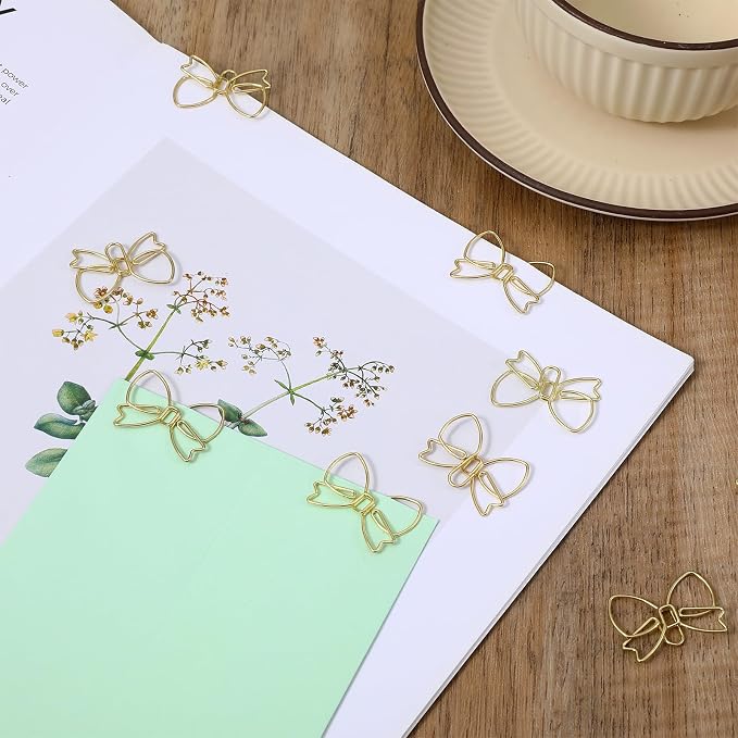 100PCS Gold Paper Clips Small, Ymapinc Cute Metal Bow Paperclips, Bow Paper - Image 4