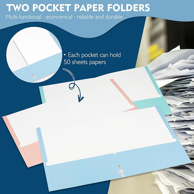 pmybupo Blue Folders with Pockets 50 Pack Pastel Colors, 2 Pocket Folders Fit - Image 3