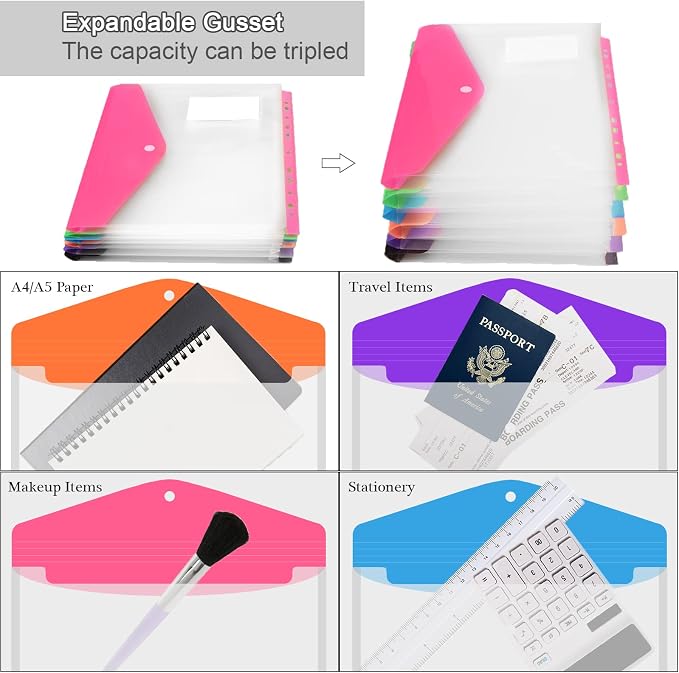 12 Pack Plastic Envelopes Binder Pocket 11 Holes Expandable Binder Folders - Image 2