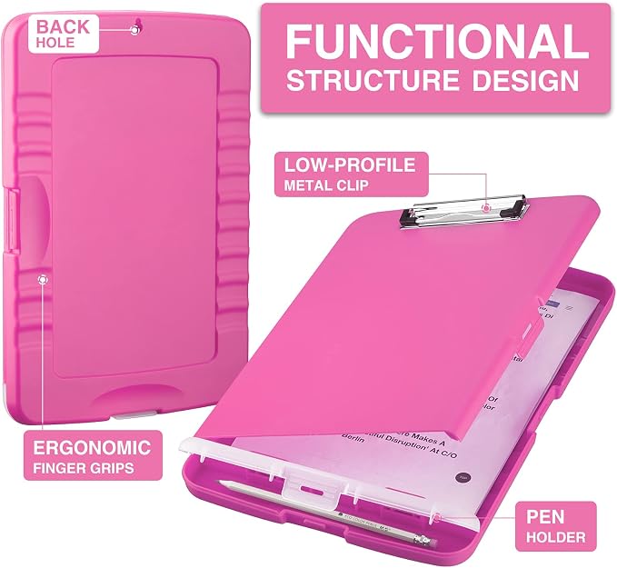 Sooez Clipboard with Storage, Clip Board 8.5 x 11 with Pen Holder, Plastic - Image 2