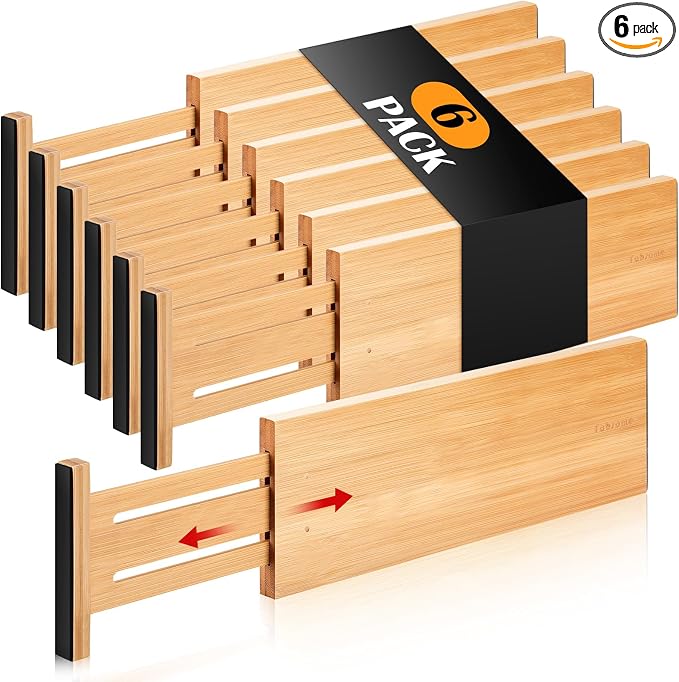 Fabsome Dresser Drawer Organizers 6 Pack, 4.65'' High Adjustable from 12.5-17‘’ by Fabsome
