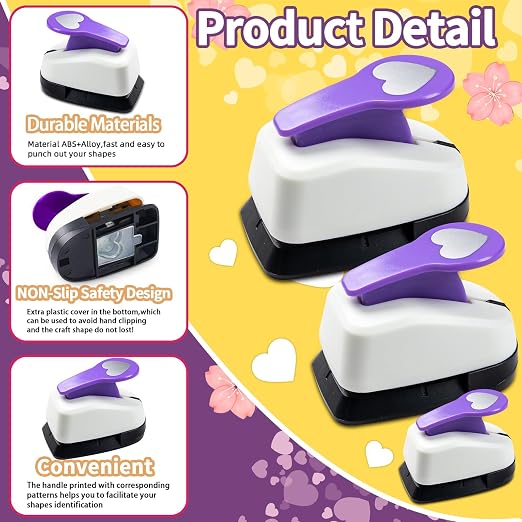 Heart Punch Set, 3/8 Inch, 5/8 Inch, 1 Inch Heart Hole Punches Set - Image 5