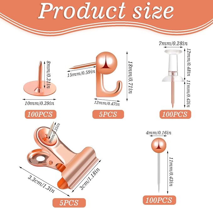 310 Pcs Rose Gold Push Pins Set, Thumb Tacks Decorative Push Pins - Image 2