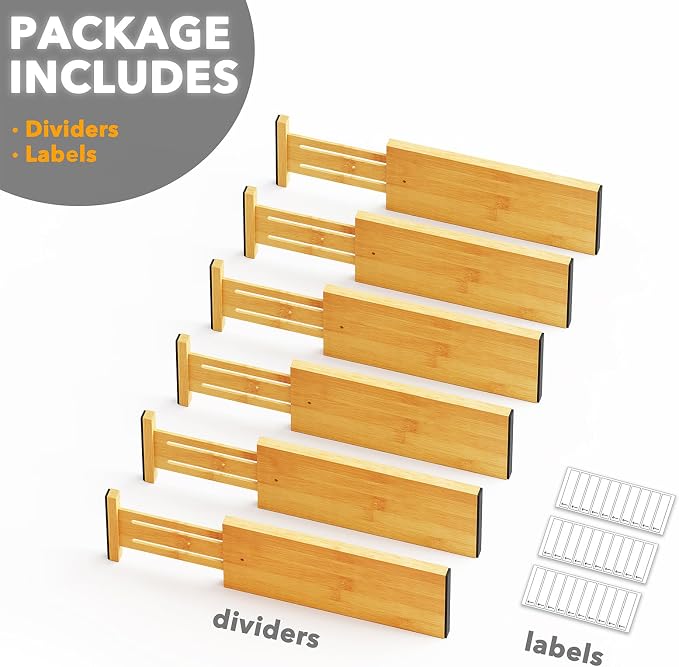 SpaceAid Bamboo Dresser Drawer Dividers 6 Pack, 4.65“ High Adjustable 12.5“-17” - Image 7