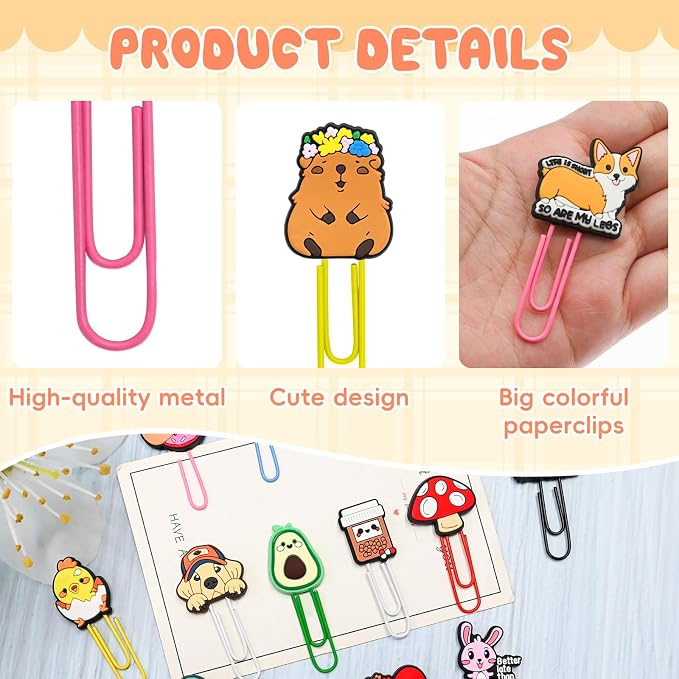 100 PCS Random Paper Clips Metal Paperclip Large Size Paper Clip Cute Bookmark - Image 4