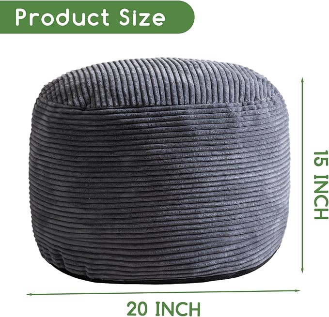 HIGOGOGO Round Stuffed Pouf Ottoman, Corduroy Poufs - Image 2
