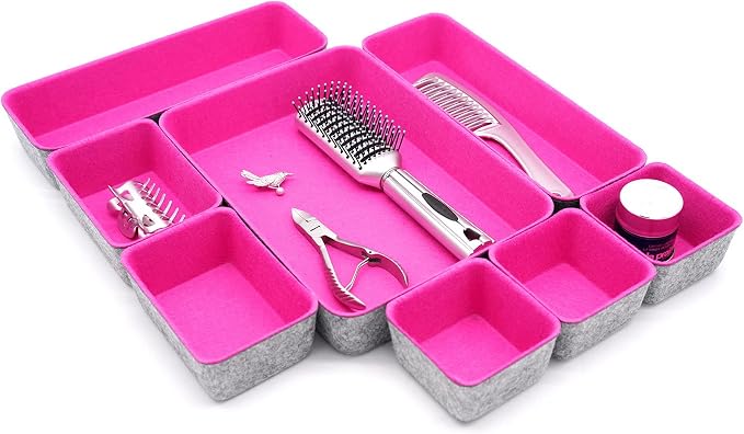 Welaxy Hot Pink Drawer Organizers 8pc Desk Tray Makeup Office Storage Bin - Image 5