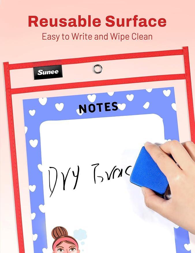 SUNEE 6 Packs Oversized Reusable Dry Erase Pocket Sleeves - Image 3