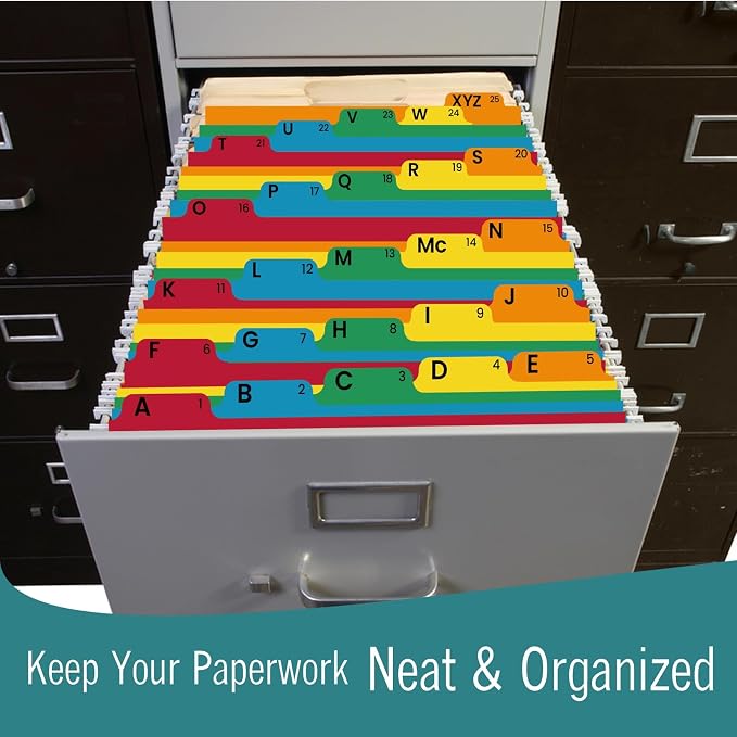 EXTRIC Alphabetical File Organizer 25 File Cabinet Dividers A-Z, 5 Colors | A-Z - Image 6