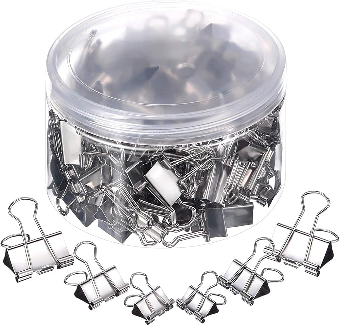 TecUnite 150 Pcs Black Binder Clips Assorted Sizes Silver Paper Clamps Clips by TecUnite