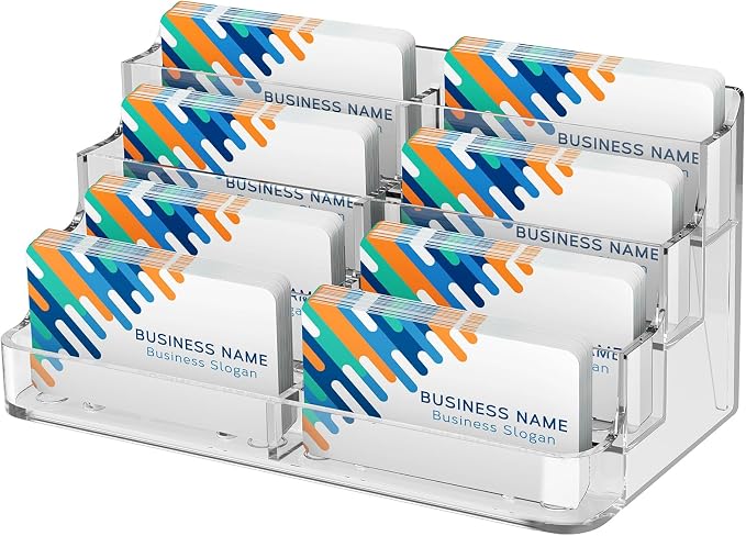 MaxGear Acrylic Business Card Holder, Desktop Card Display Stand, 8 Pockets | by MaxGear