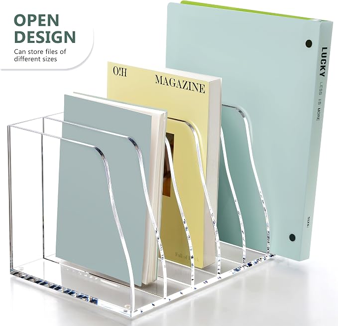SANRUI Acrylic Magazine File Holder, 6 Vertical Compartments Desk Document - Image 3