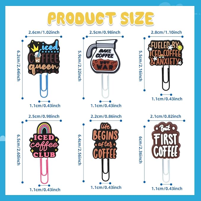 30 PCS Coffee Paper Clips Metal Paperclip Large Size Paper Clip Cute Bookmark - Image 4