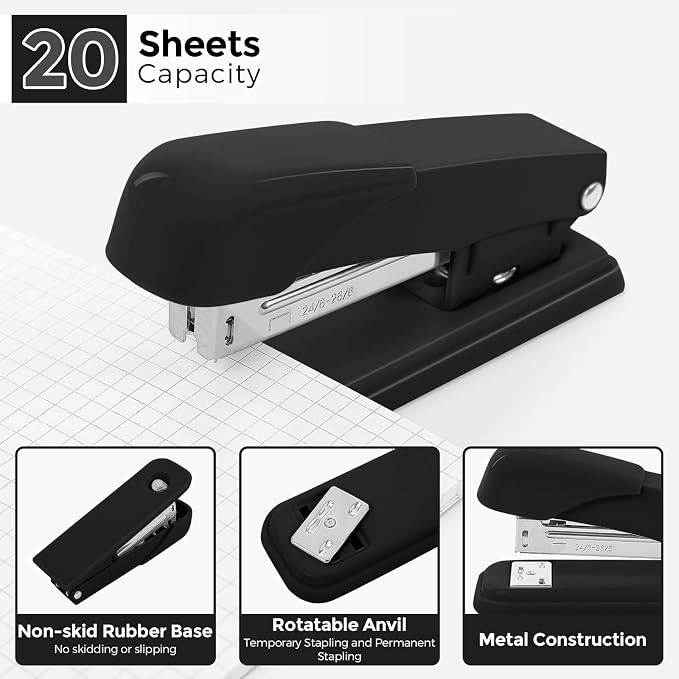 SKYDUE Black Office Supplies Set, Tape Dispenser, Binder/Paper Clips and - Image 5