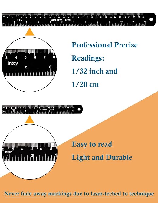 Metal Ruler Kit 12 Inch and 6 Inch, Stainless Steel Rulers - Image 3