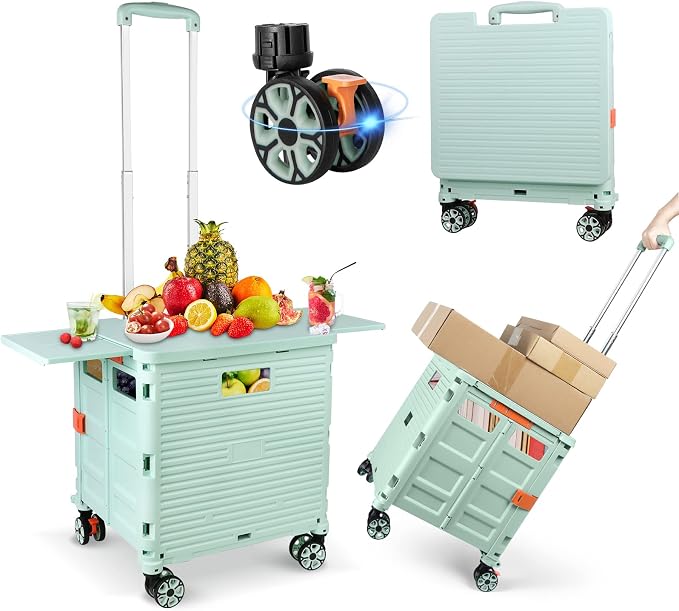 FELICON SELORSS Folding Utility Cart Portable Rolling Crate Handcart-Green | by FELICON