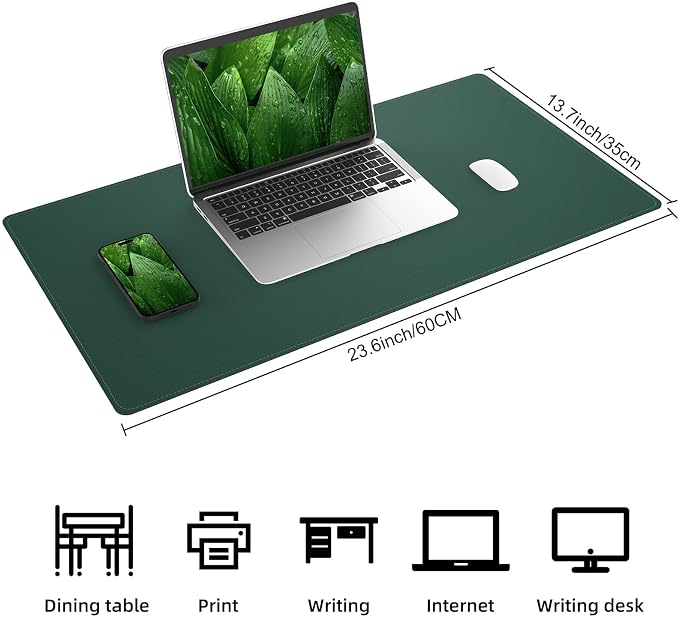 AFIING Cork Desk Mat, Dark Green, 23.6" x 13.7", Desk Pad Protector | - Image 2